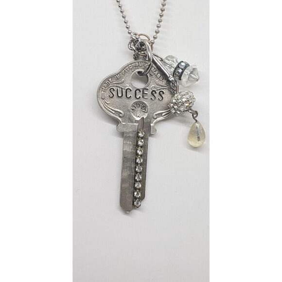 Vintage Key To Success Necklace Hand Stamped Embellished Business College Gift - Picture 6 of 15